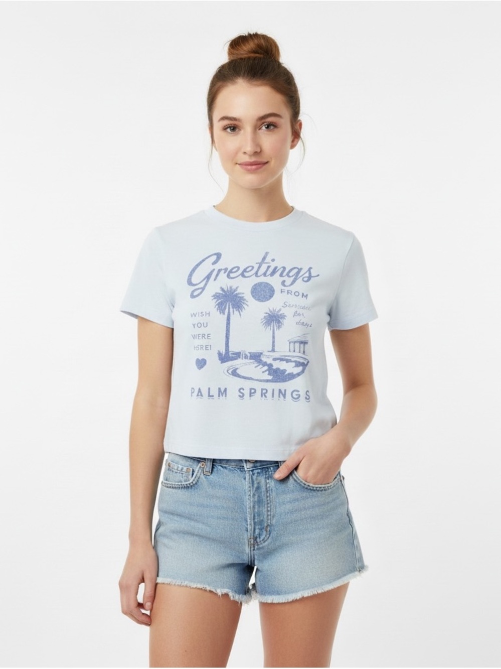 Wild‎ Fable Palm Springs Graphic Crop Tee XXS Blue Beach Retro NWT